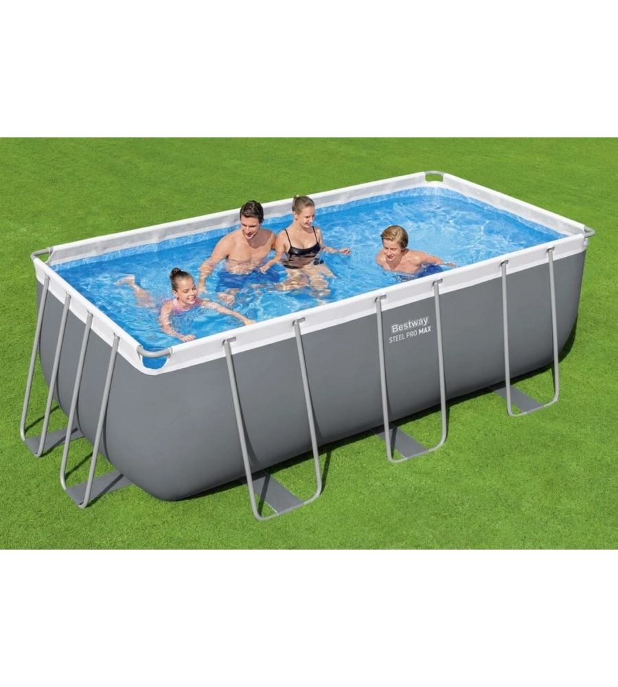 PISCINA FUORI TERRA CON STRUTTURA RETTANGOLARE BESTWAY "STEEL PRO MAX" GRIGIO SCURO 412x201x122 CM