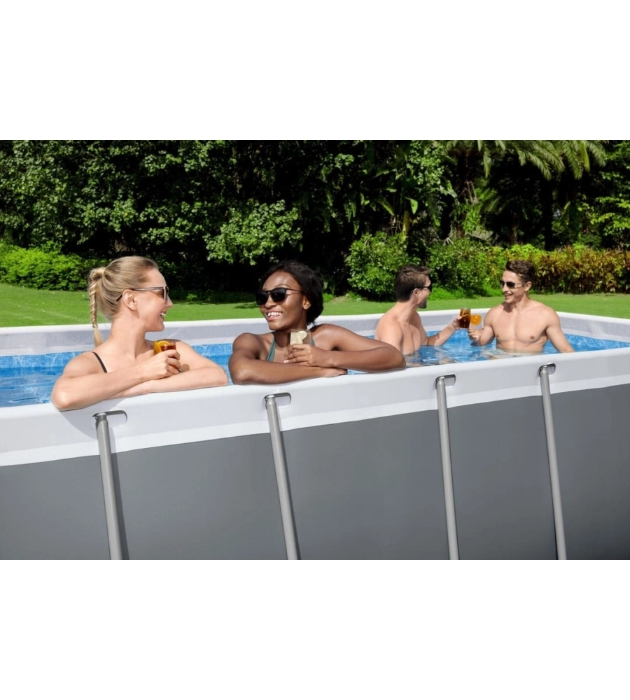PISCINA FUORI TERRA CON STRUTTURA RETTANGOLARE BESTWAY "STEEL PRO MAX" GRIGIO SCURO 412x201x122 CM