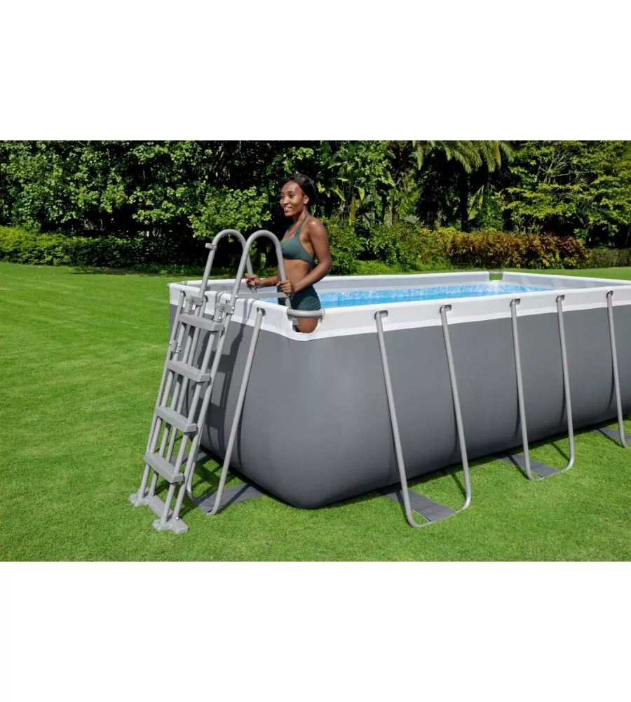 PISCINA FUORI TERRA CON STRUTTURA RETTANGOLARE BESTWAY "POWER STEEL" GRIGIO SCURO 412x201x122 CM