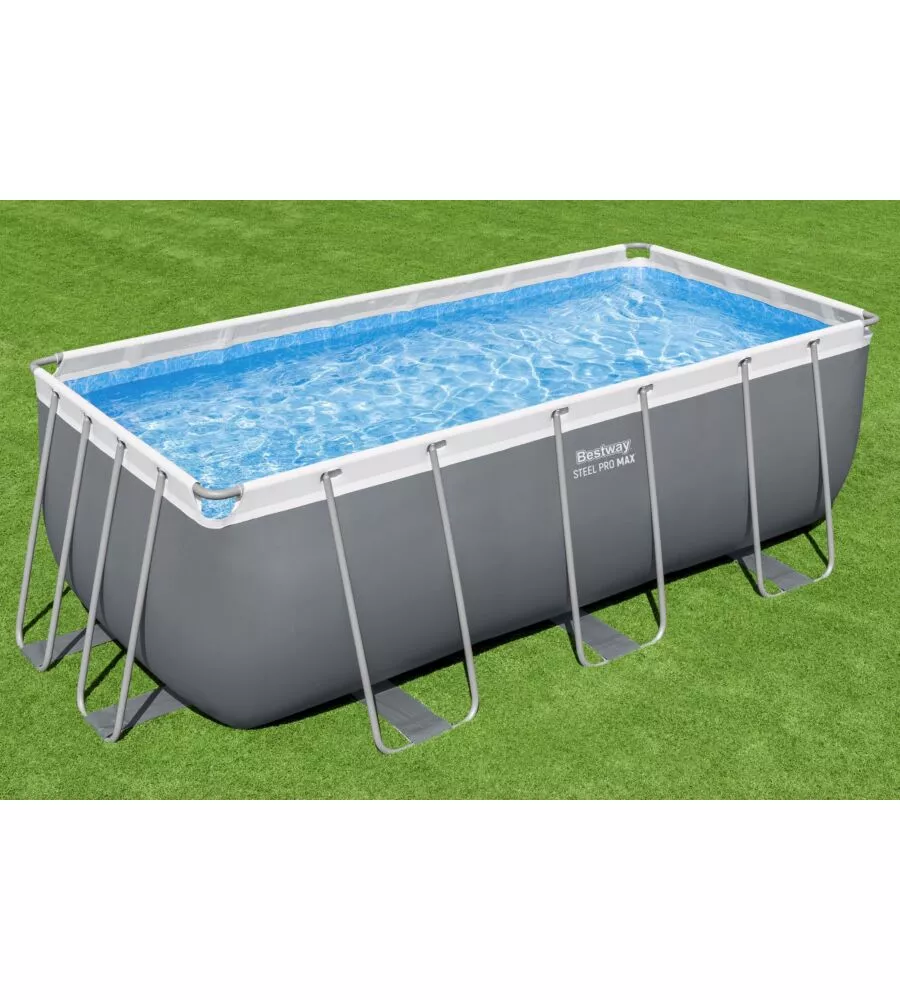 PISCINA FUORI TERRA CON STRUTTURA RETTANGOLARE BESTWAY "POWER STEEL" GRIGIO SCURO 412x201x122 CM