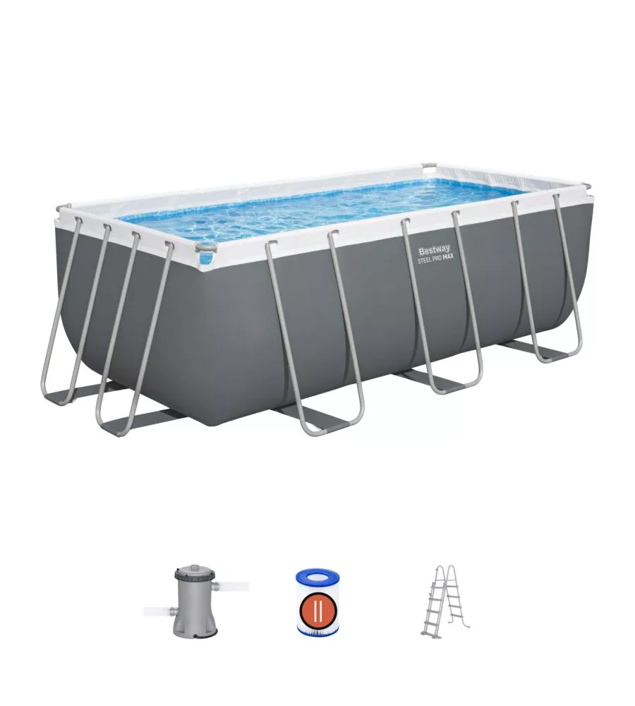 PISCINA FUORI TERRA CON STRUTTURA RETTANGOLARE BESTWAY "POWER STEEL" GRIGIO SCURO 412x201x122 CM