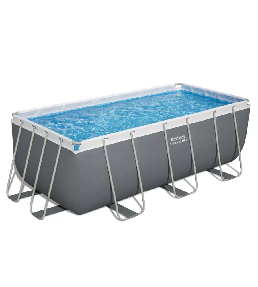 PISCINA FUORI TERRA CON STRUTTURA RETTANGOLARE BESTWAY "POWER STEEL" GRIGIO SCURO 412x201x122 CM
