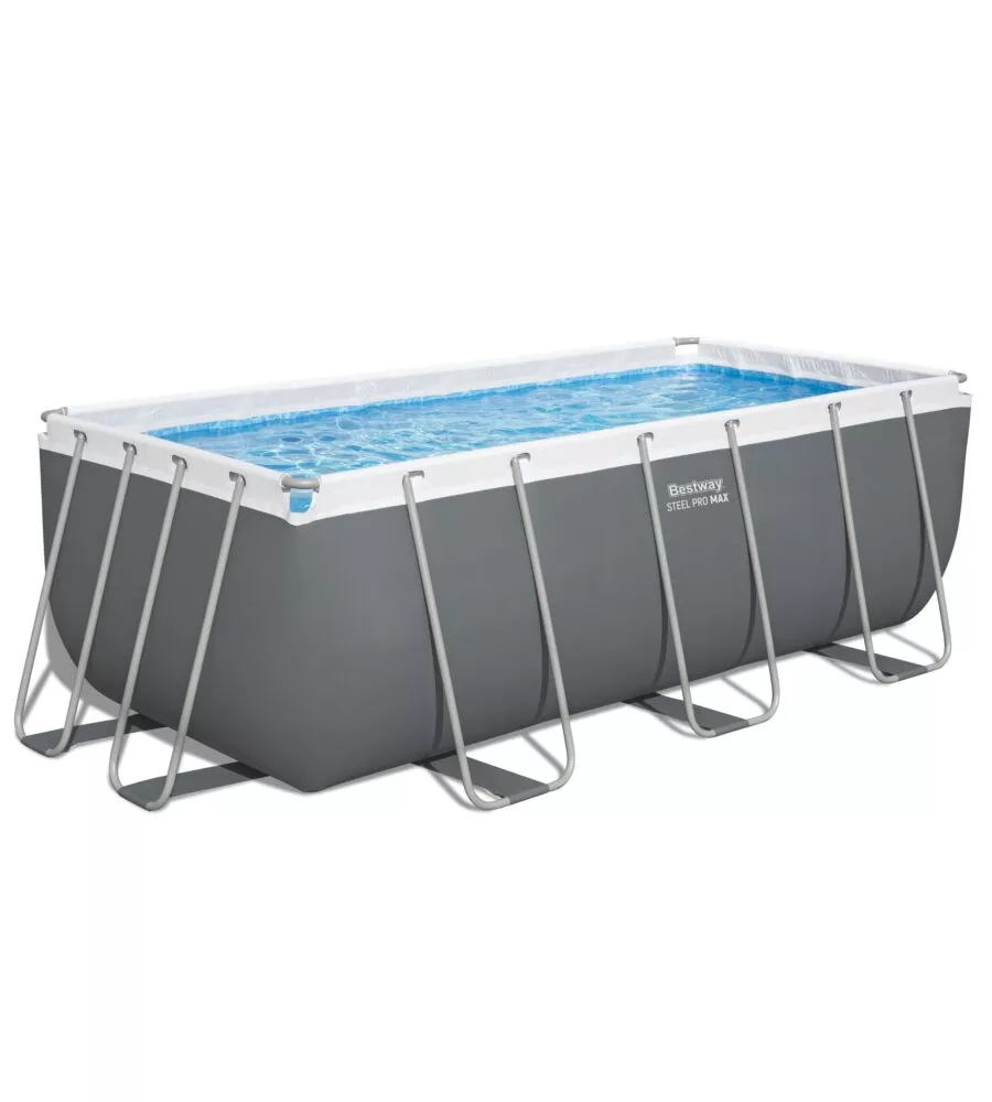PISCINA FUORI TERRA CON STRUTTURA RETTANGOLARE BESTWAY "POWER STEEL" GRIGIO SCURO 412x201x122 CM