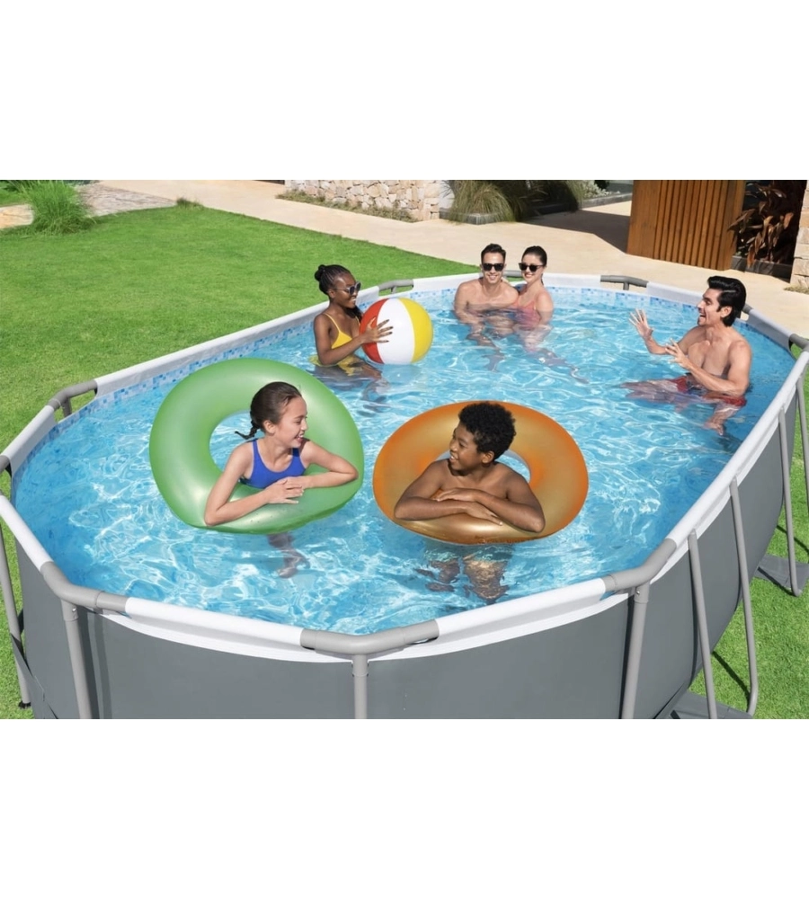 PISCINA FUORI TERRA CON STRUTTURA OVALE BESTWAY "POWER STEEL" GRIGIO SCURO 488x305x107 CM