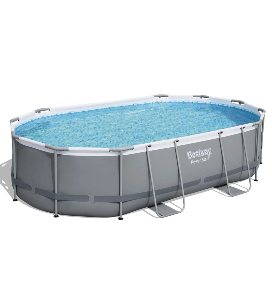 PISCINA FUORI TERRA CON STRUTTURA OVALE BESTWAY "POWER STEEL" GRIGIO SCURO 488x305x107 CM