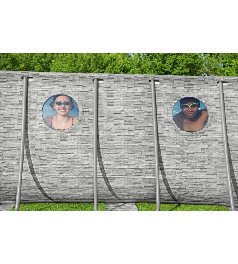 PISCINA FUORI TERRA CON STRUTTURA OVALE BESTWAY "POWER STEEL SWIM VISTA" EFFETTO PIETRA 549x274x122 CM