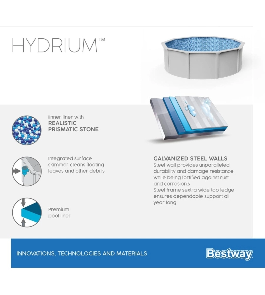 PISCINA FUORI TERRA ROTONDA BESTWAY "HYDRIUM" GRIGIO CHIARO 460X460X120 CM