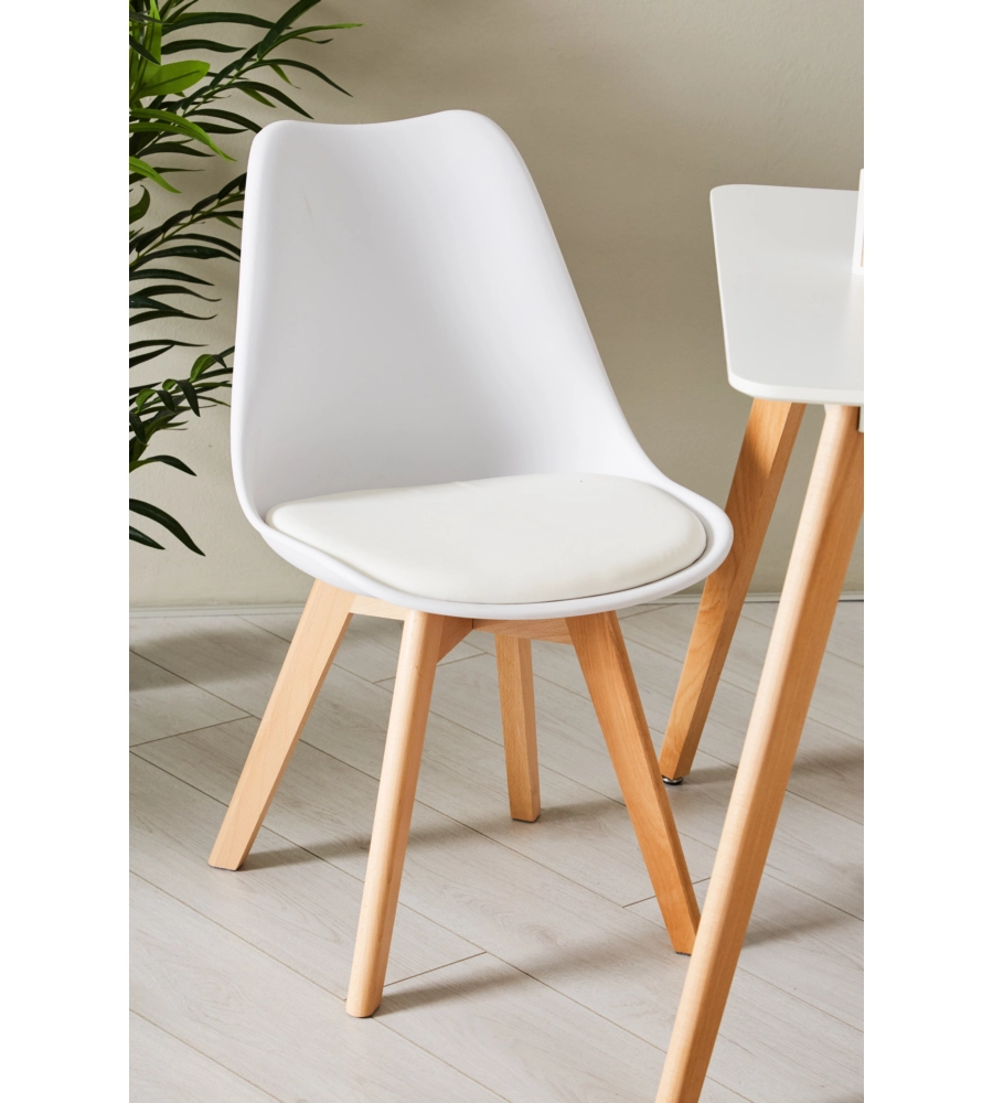 SEDIA DA PRANZO "LEILA" BIANCO CON GAMBE IN LEGNO 6 PEZZI