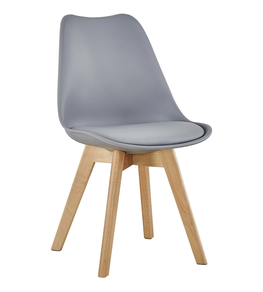 SEDIA DA PRANZO "LEILA" GRIGIO CON GAMBE IN LEGNO 6 PEZZI