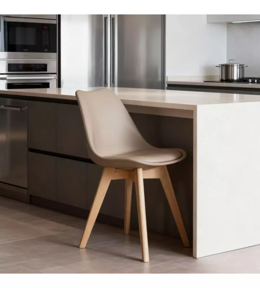 SEDIA DA PRANZO "LEILA" TORTORA CON GAMBE IN LEGNO 6 PEZZI