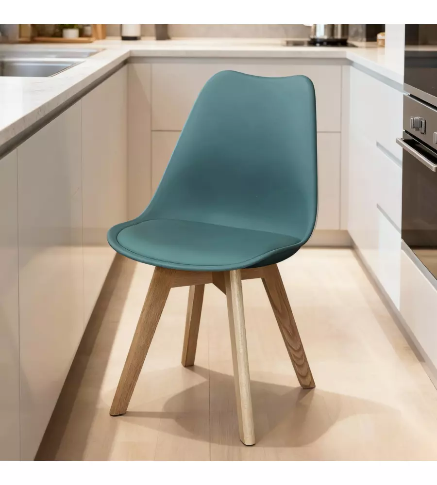 SEDIA DA PRANZO "LEILA" BLU OTTANIO CON GAMBE IN LEGNO 6 PEZZI