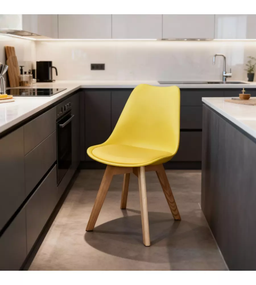 SEDIA DA PRANZO "LEILA" SENAPE CON GAMBE IN LEGNO 6 PEZZI