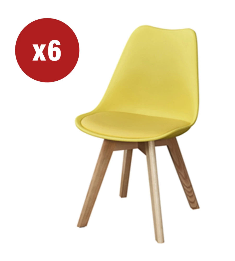SEDIA DA PRANZO "LEILA" SENAPE CON GAMBE IN LEGNO 6 PEZZI