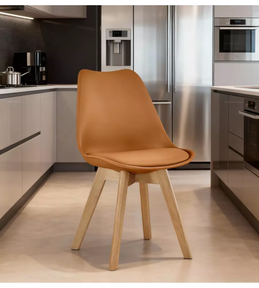 SEDIA DA PRANZO "LEILA" MATTONE CON GAMBE IN LEGNO 6 PEZZI