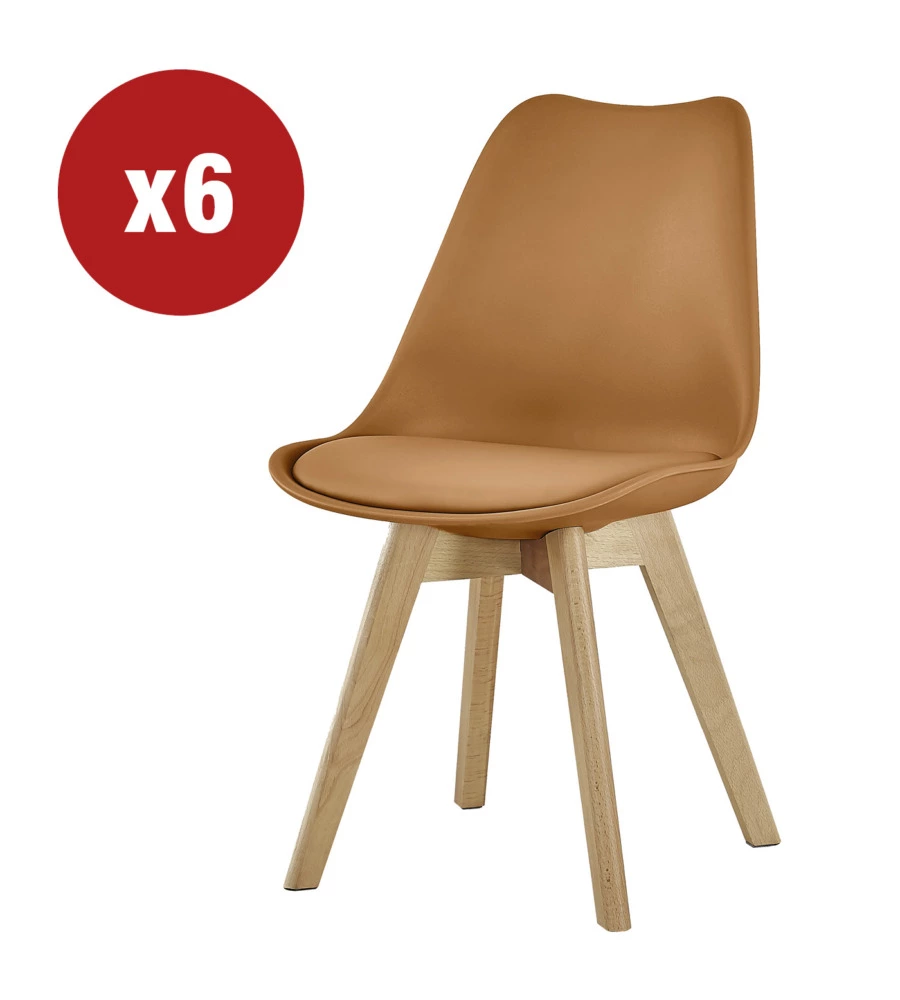 SEDIA DA PRANZO "LEILA" MATTONE CON GAMBE IN LEGNO 6 PEZZI