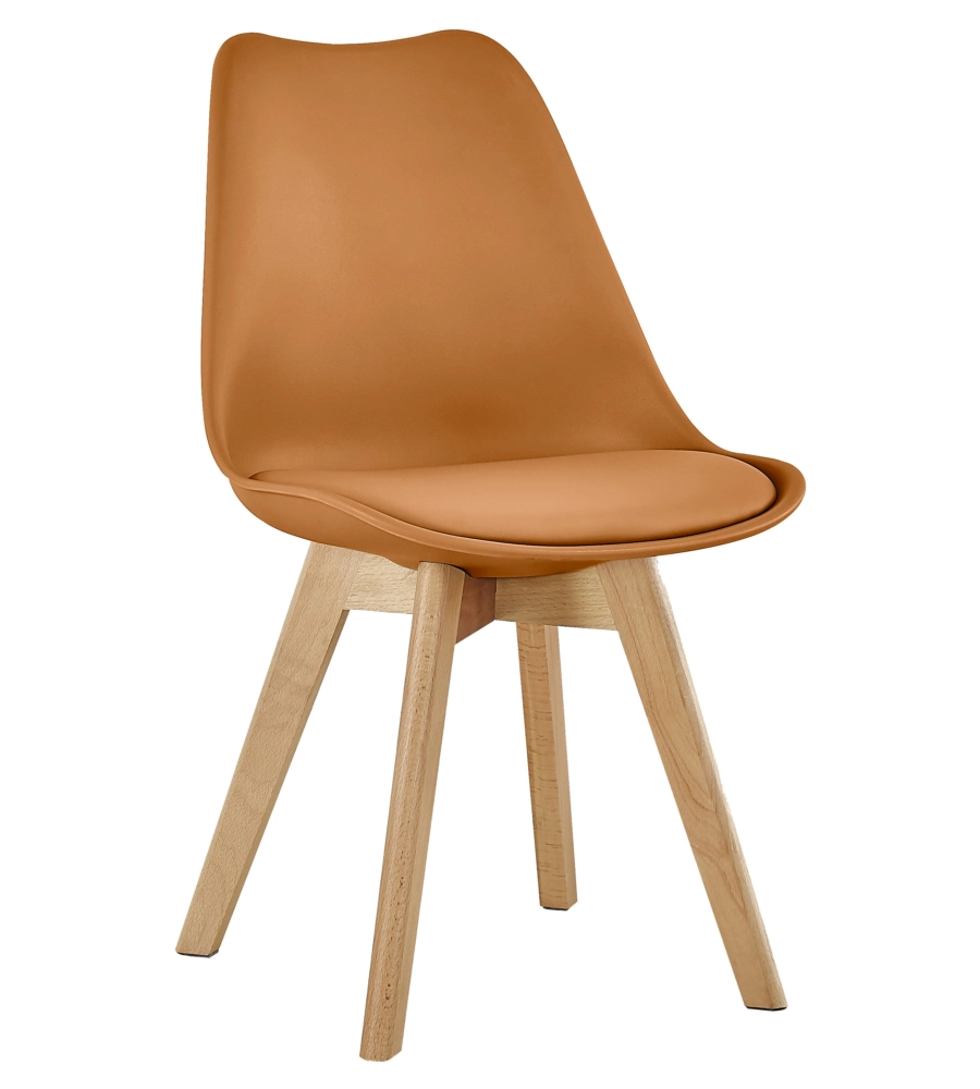 SEDIA DA PRANZO "LEILA" MATTONE CON GAMBE IN LEGNO 6 PEZZI