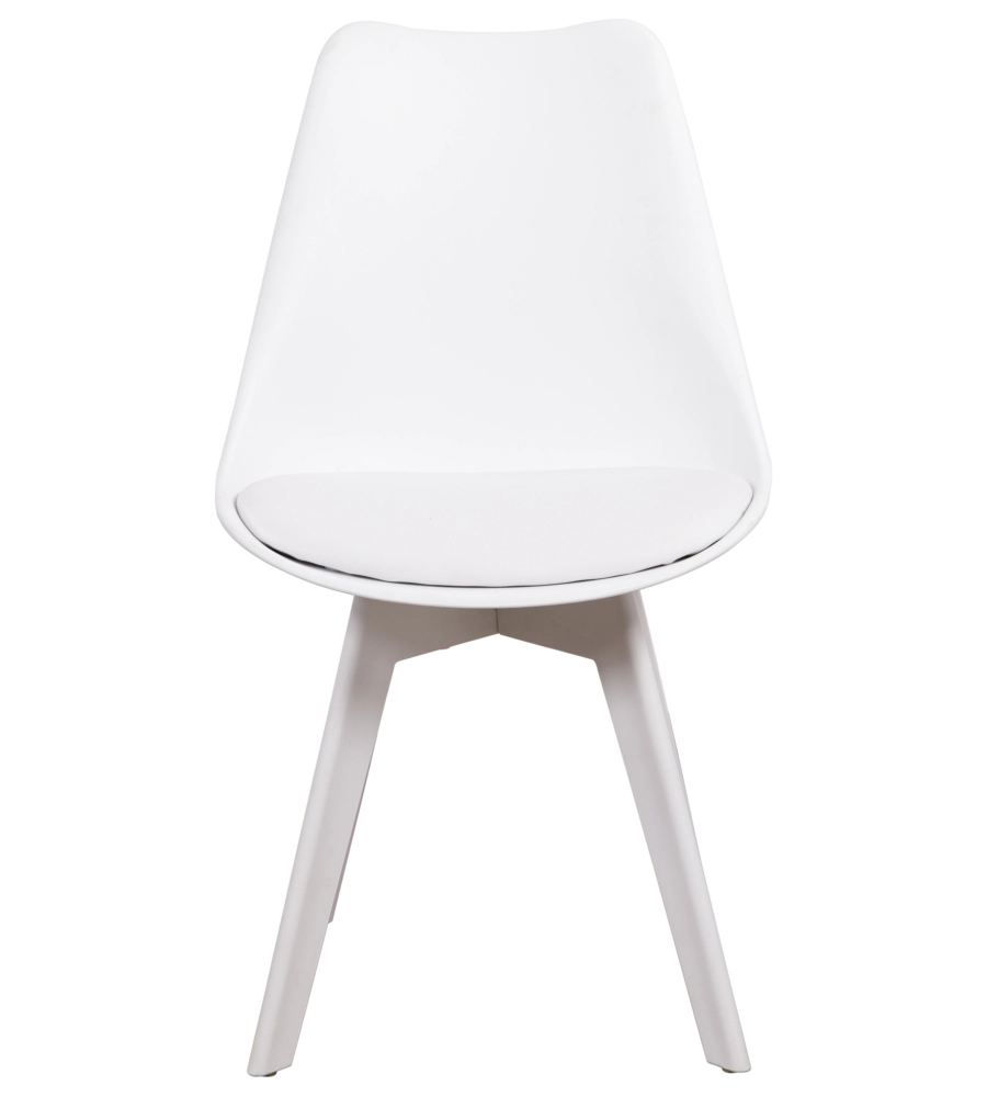 SEDIA DA PRANZO "KELLY" BIANCA CON GAMBE IN LEGNO IN TINTA 6 PEZZI