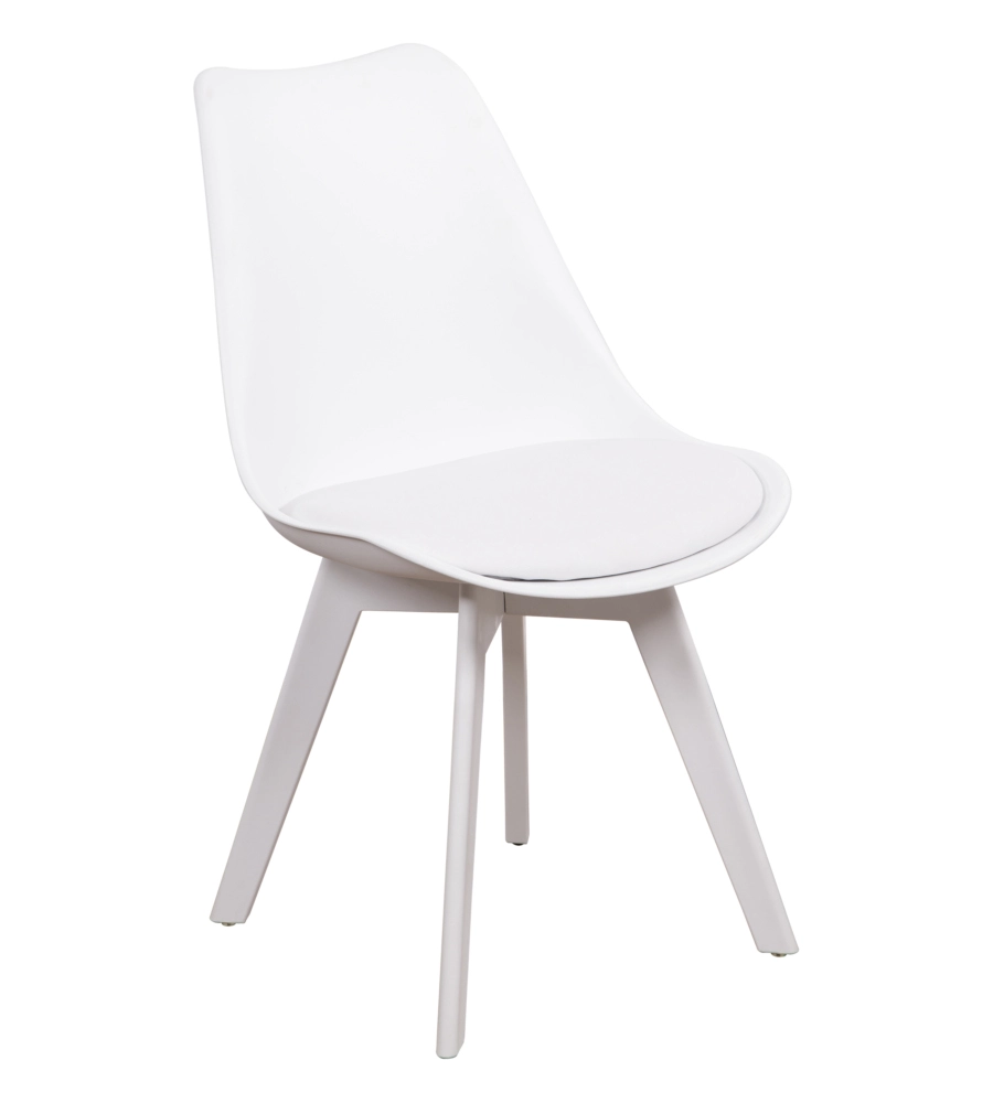 SEDIA DA PRANZO "KELLY" BIANCA CON GAMBE IN LEGNO IN TINTA 6 PEZZI