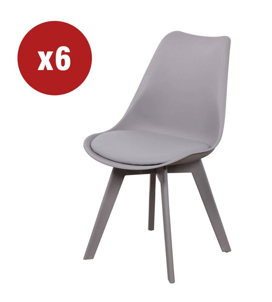 SEDIA DA PRANZO "KELLY" GRIGIO CON GAMBE IN LEGNO IN TINTA 6 PEZZI