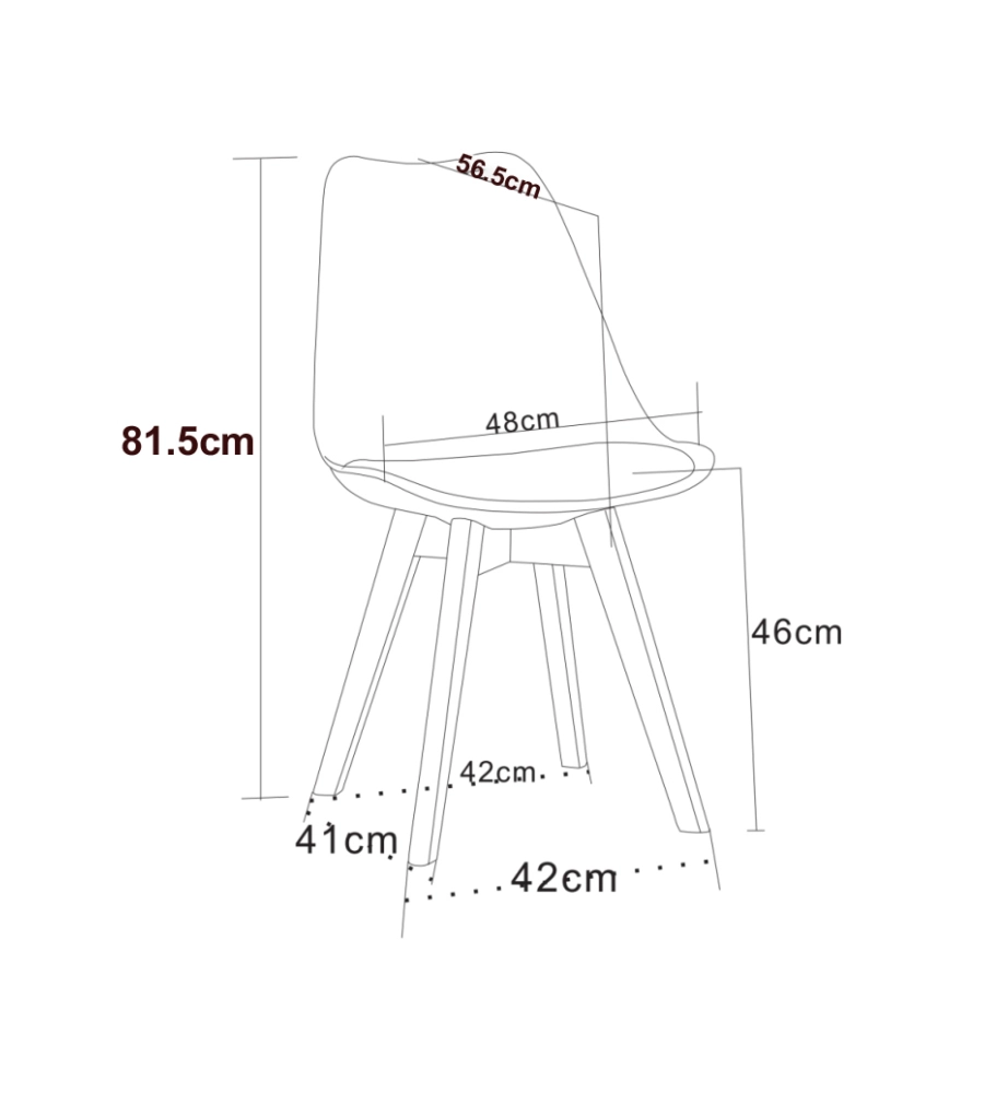 SEDIA DA PRANZO "KELLY" TORTORA CON GAMBE IN LEGNO IN TINTA 6 PEZZI