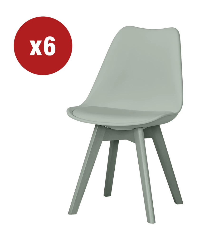 SEDIA DA PRANZO "KELLY" VERDE SALVIA CON GAMBE IN LEGNO IN TINTA 6 PEZZI