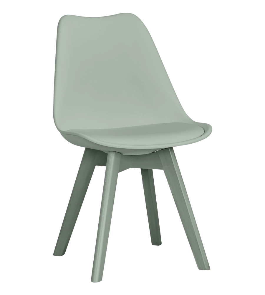 SEDIA DA PRANZO "KELLY" VERDE SALVIA CON GAMBE IN LEGNO IN TINTA 6 PEZZI