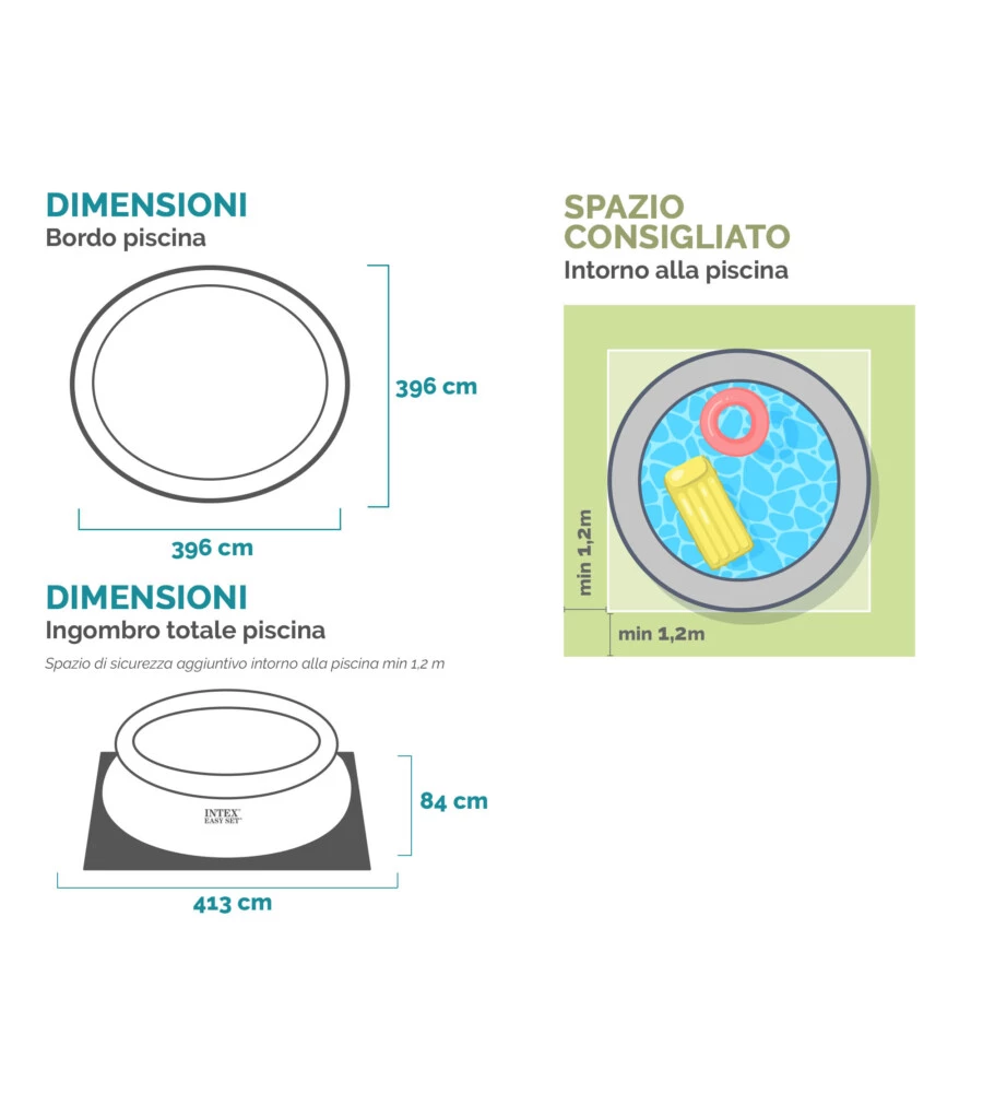 PISCINA GONFIABILE AUTOPORTANTE ROTONDA INTEX "EASY SET" 396X396X84 CM - COD. 28143NP
