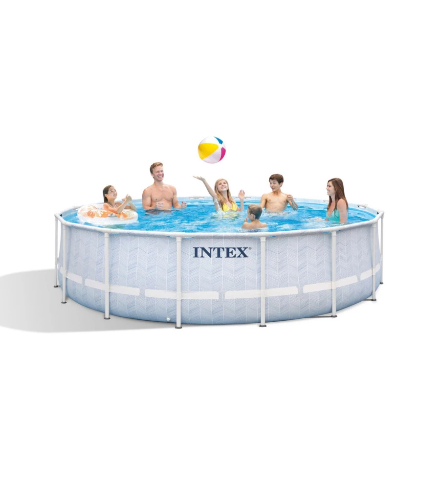 PISCINA FUORI TERRA CON STRUTTURA ROTONDA INTEX "PRISMA FRAME CHEVRON" EFFETTO RIGATO 488X488X122 CM - COD. 26746NP