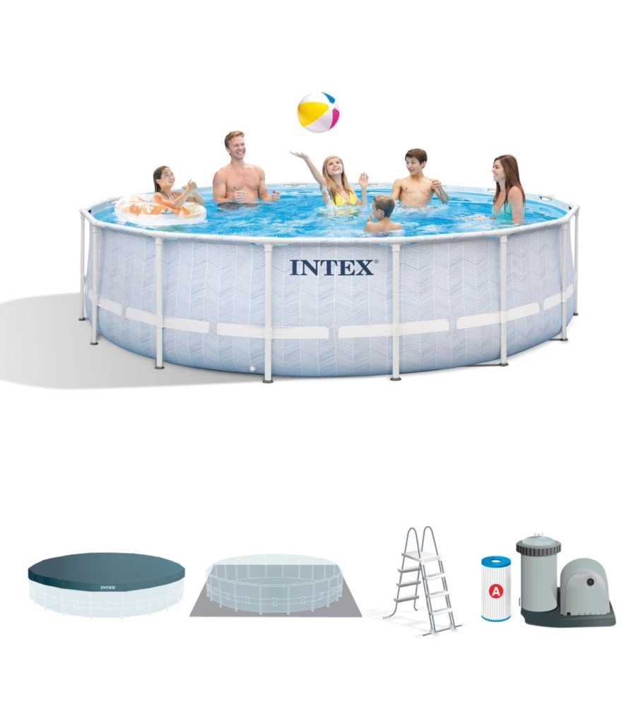 PISCINA FUORI TERRA CON STRUTTURA ROTONDA INTEX "PRISMA FRAME CHEVRON" EFFETTO RIGATO 488X488X122 CM - COD. 26746NP
