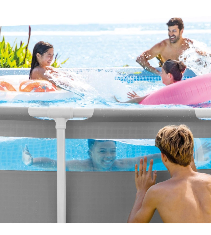 PISCINA FUORI TERRA CON STRUTTURA ROTONDA INTEX "PRISMA FRAME CLEARVIEW" GRIGIO CHIARO 488X488X122 CM - COD. 26730NP