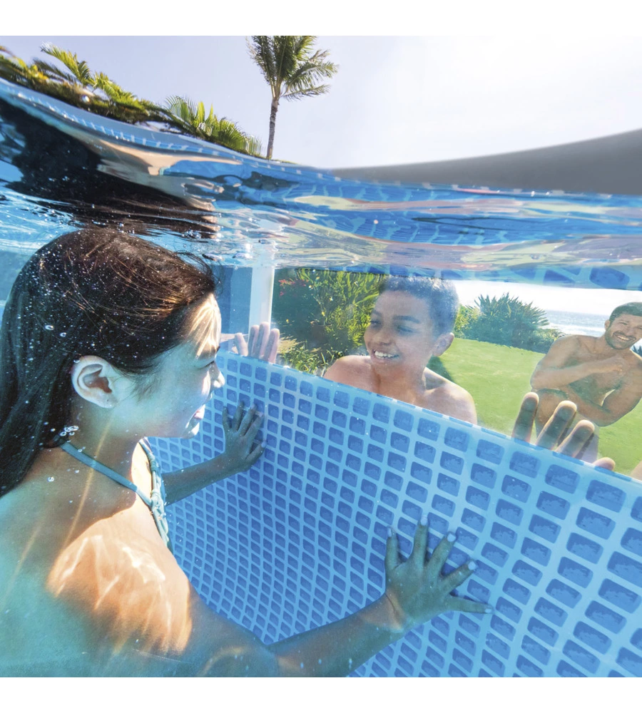 PISCINA FUORI TERRA CON STRUTTURA ROTONDA INTEX "PRISMA FRAME CLEARVIEW" GRIGIO CHIARO 488X488X122 CM - COD. 26730NP