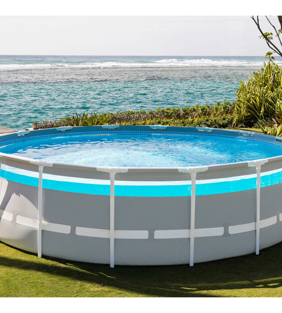 PISCINA FUORI TERRA CON STRUTTURA ROTONDA INTEX "PRISMA FRAME CLEARVIEW" GRIGIO CHIARO 488X488X122 CM - COD. 26730NP