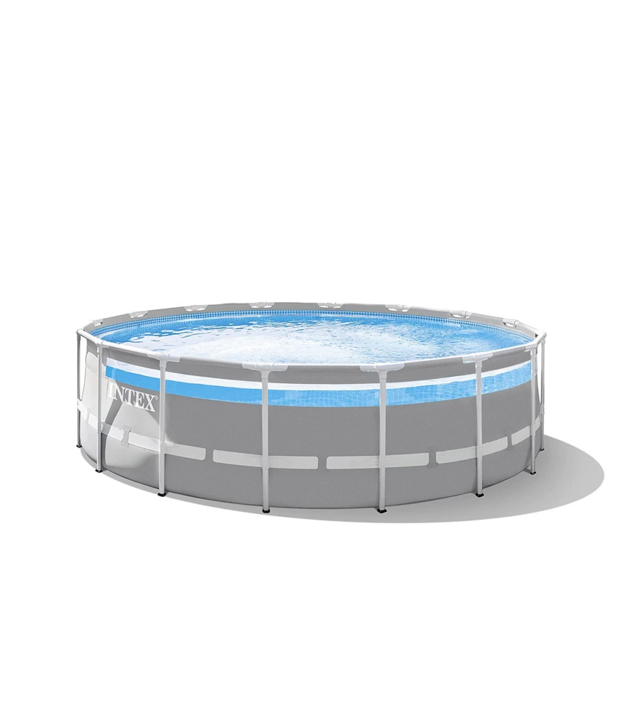PISCINA FUORI TERRA CON STRUTTURA ROTONDA INTEX "PRISMA FRAME CLEARVIEW" GRIGIO CHIARO 488X488X122 CM - COD. 26730NP