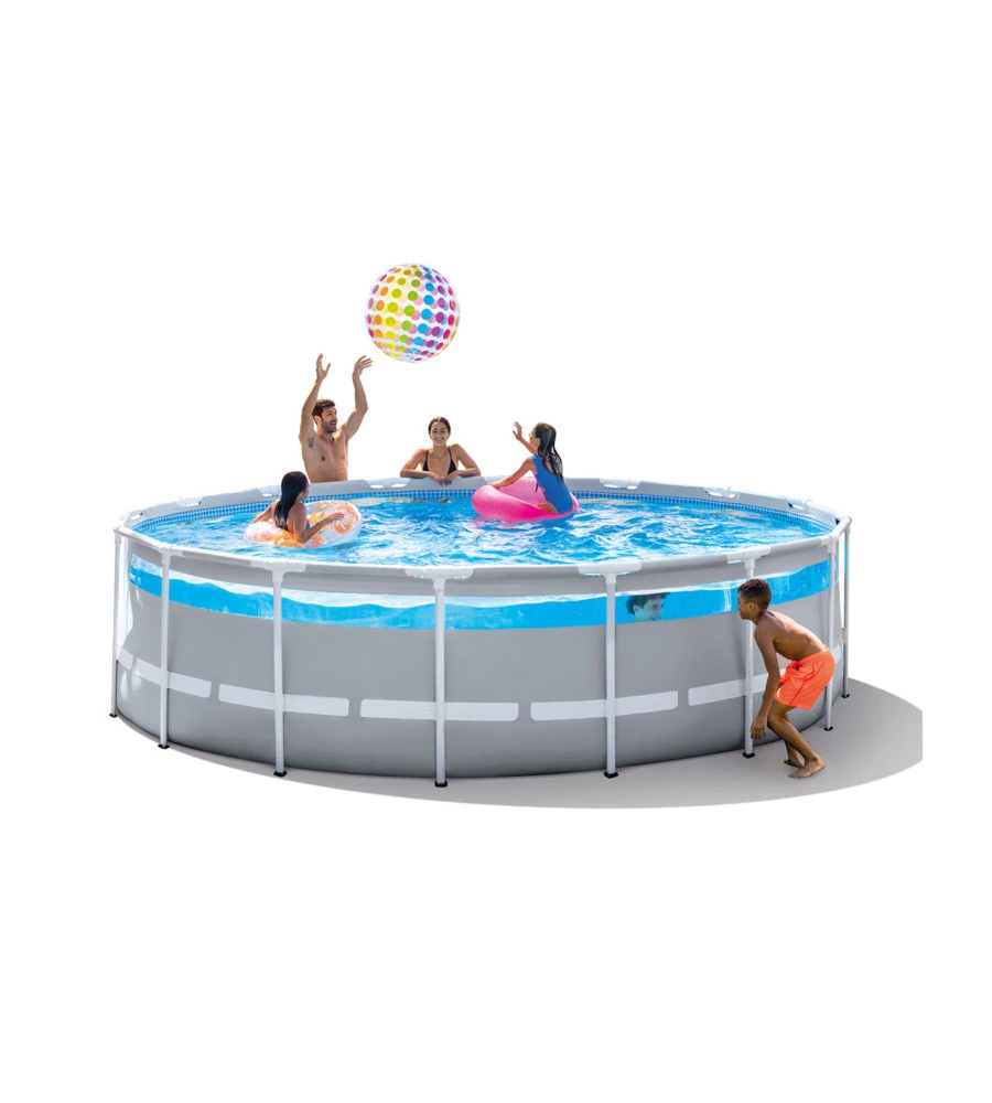 PISCINA FUORI TERRA CON STRUTTURA ROTONDA INTEX "PRISMA FRAME CLEARVIEW" GRIGIO CHIARO 488X488X122 CM - COD. 26730NP