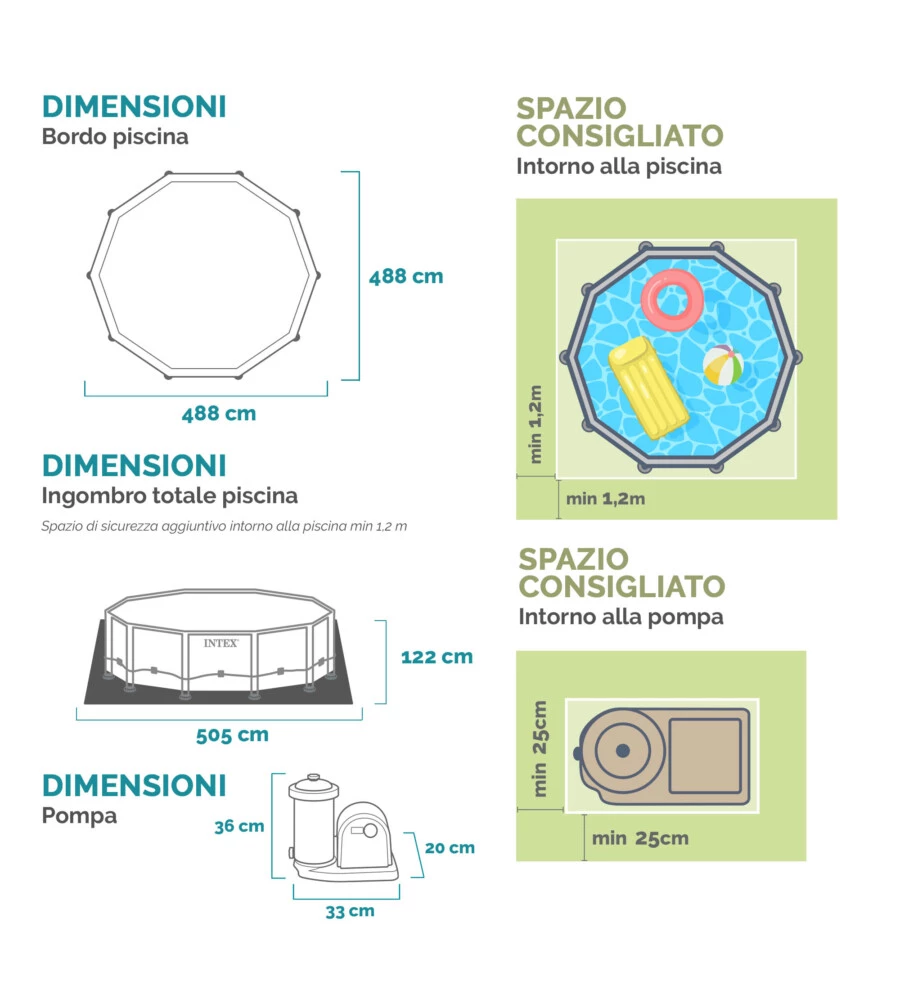 PISCINA FUORI TERRA CON STRUTTURA ROTONDA INTEX "PRISMA FRAME CLEARVIEW" GRIGIO CHIARO 488X488X122 CM - COD. 26730NP