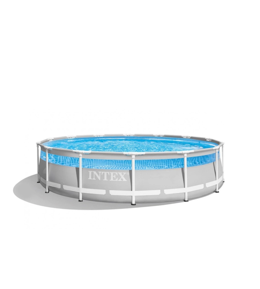 PISCINA FUORI TERRA CON STRUTTURA ROTONDA INTEX "PRISMA FRAME CLEARVIEW" GRIGIO CHIARO 427X427X107 CM - COD. 26722NP