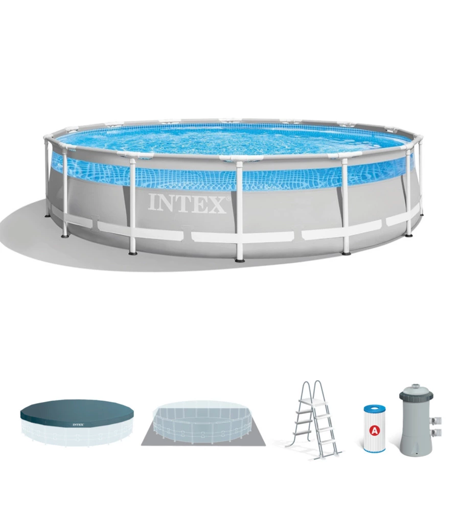 PISCINA FUORI TERRA CON STRUTTURA ROTONDA INTEX "PRISMA FRAME CLEARVIEW" GRIGIO CHIARO 427X427X107 CM - COD. 26722NP