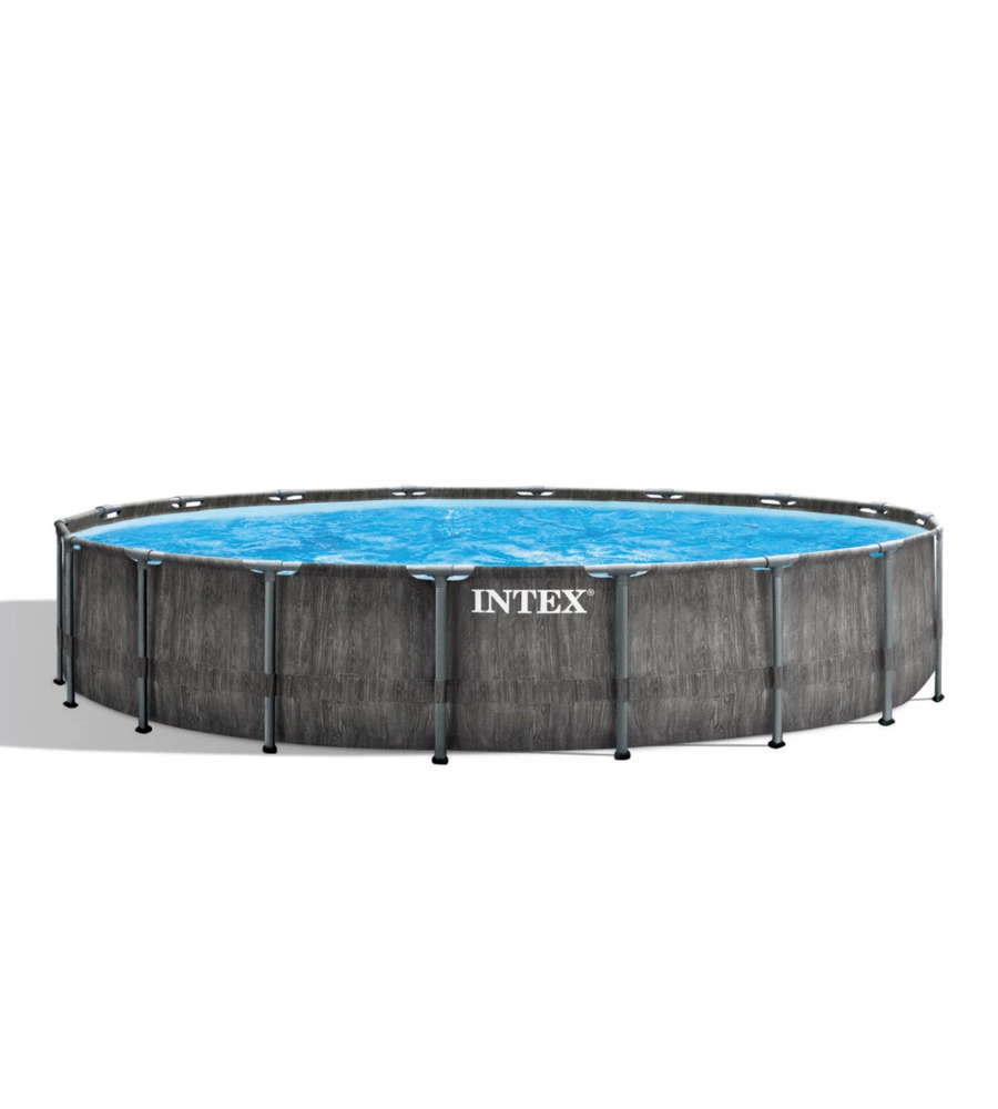 PISCINA FUORI TERRA CON STRUTTURA ROTONDA INTEX "PRISMA FRAME GREYWOOD" EFFETTO LEGNO ANTRACITE 549X549X122 CM - COD. 26744NP