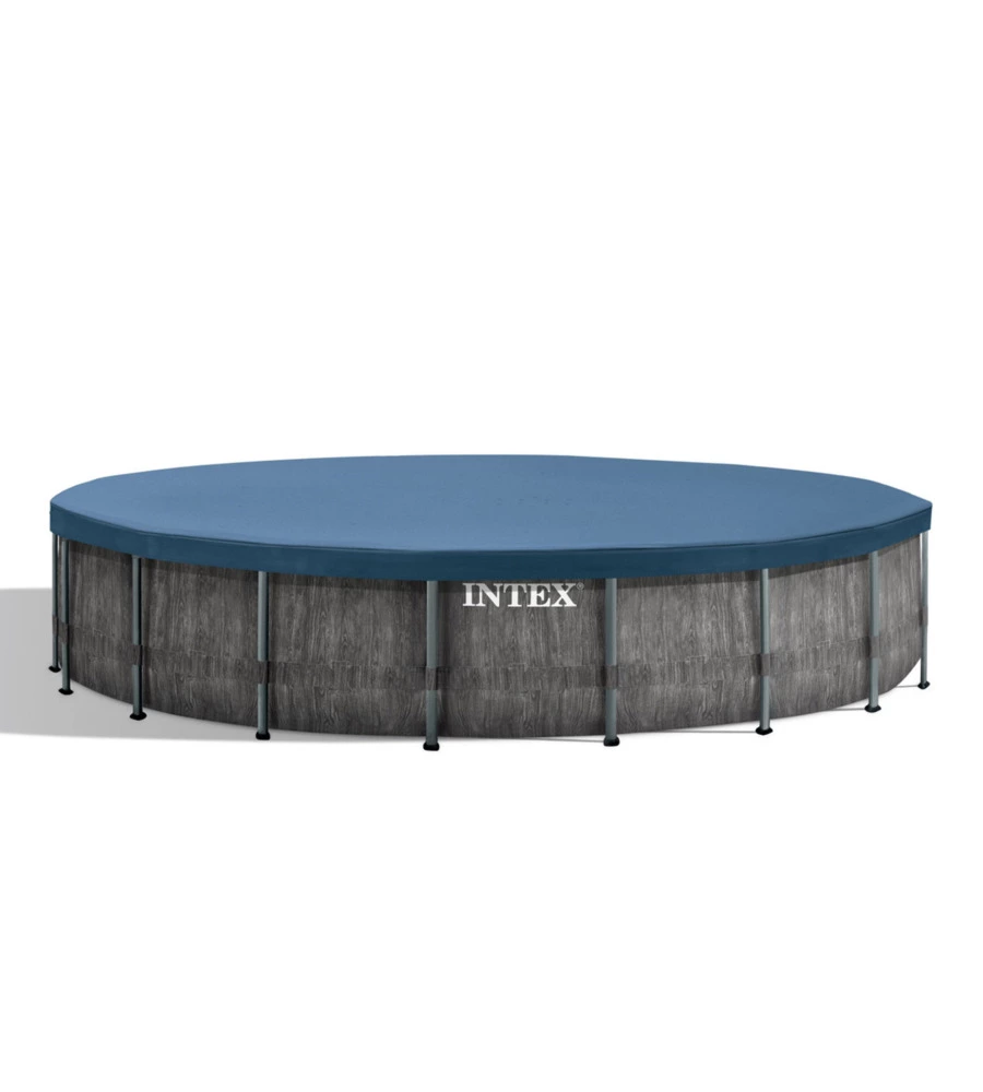 PISCINA FUORI TERRA CON STRUTTURA ROTONDA INTEX "PRISMA FRAME GREYWOOD" EFFETTO LEGNO ANTRACITE 549X549X122 CM - COD. 26744NP