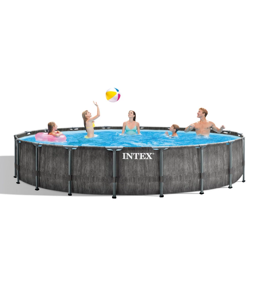 PISCINA FUORI TERRA CON STRUTTURA ROTONDA INTEX "PRISMA FRAME GREYWOOD" EFFETTO LEGNO ANTRACITE 549X549X122 CM - COD. 26744NP