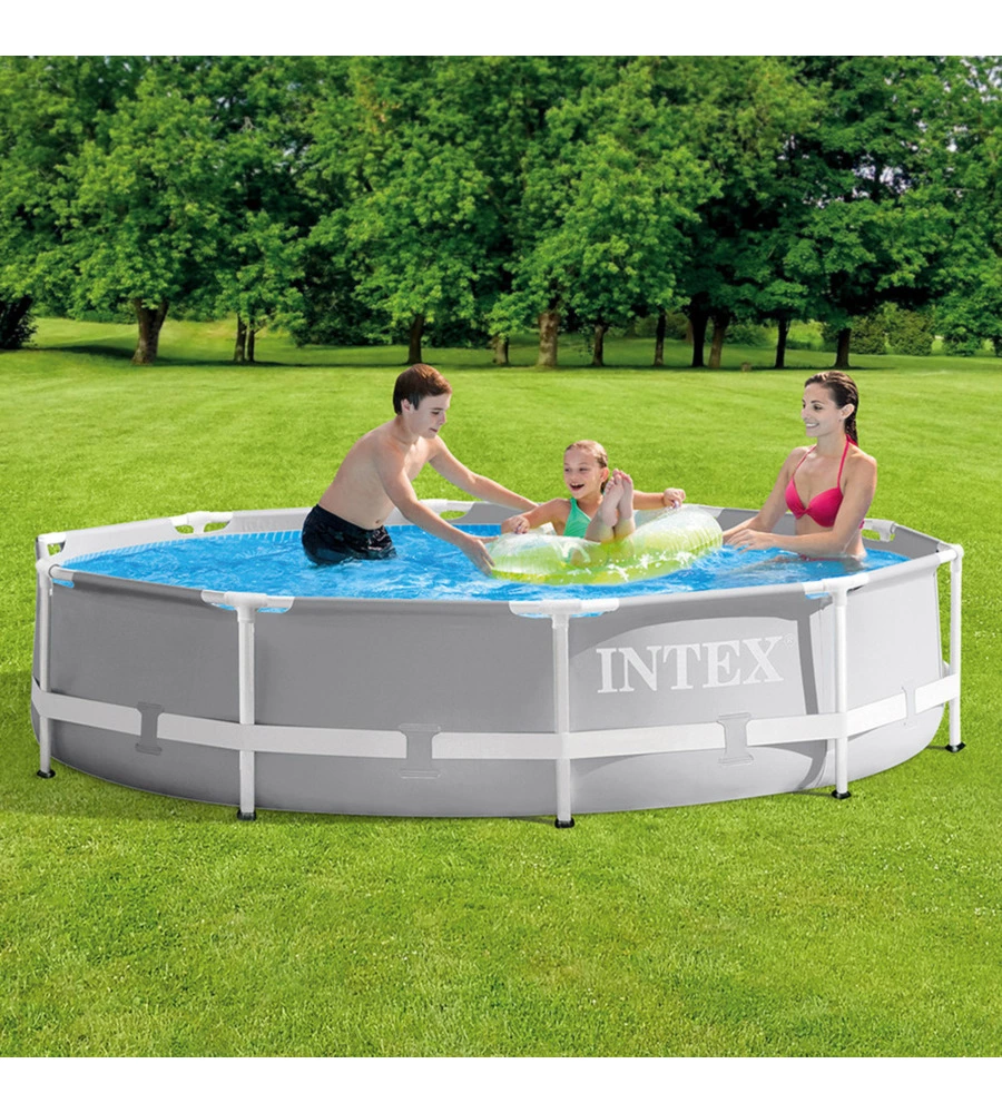 PISCINA FUORI TERRA CON STRUTTURA ROTONDA INTEX "PRISMA FRAME" GRIGIO CHIARO 305X305X76 - COD. 26700NP