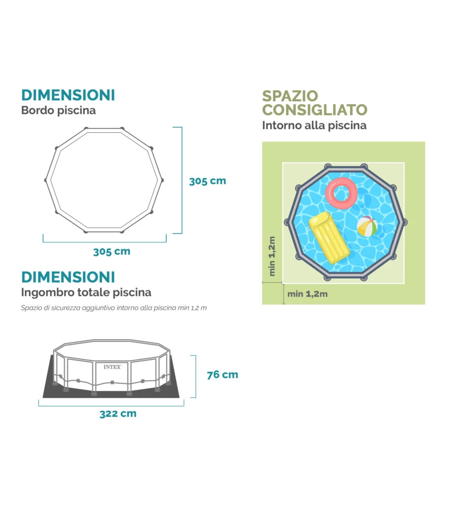 PISCINA FUORI TERRA CON STRUTTURA ROTONDA INTEX "PRISMA FRAME" GRIGIO CHIARO 305X305X76 - COD. 26700NP