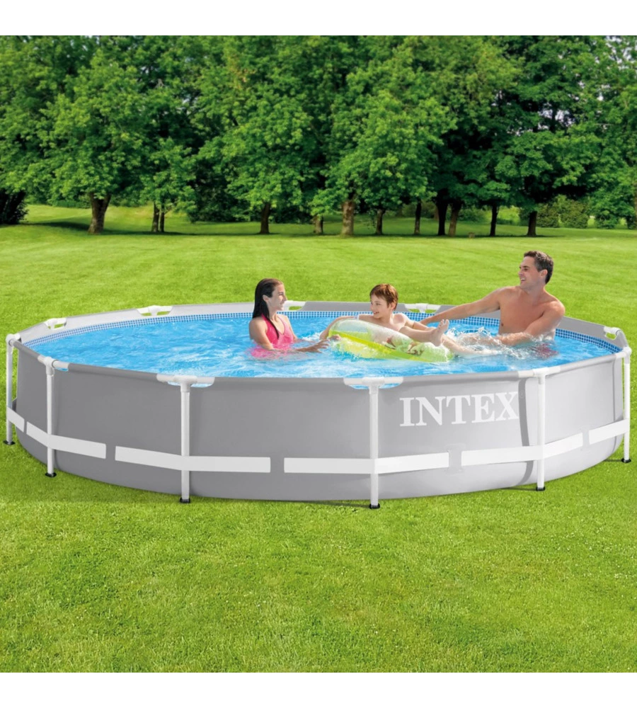 PISCINA FUORI TERRA CON STRUTTURA ROTONDA INTEX "PRISMA FRAME" GRIGIO CHIARO 366X366X76 CM - COD. 26712NP