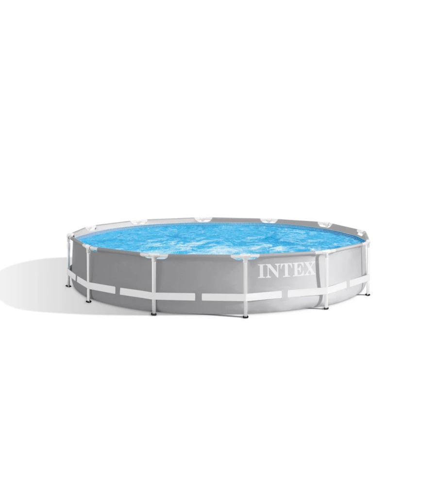 PISCINA FUORI TERRA CON STRUTTURA ROTONDA INTEX "PRISMA FRAME" GRIGIO CHIARO 366X366X76 CM - COD. 26712NP