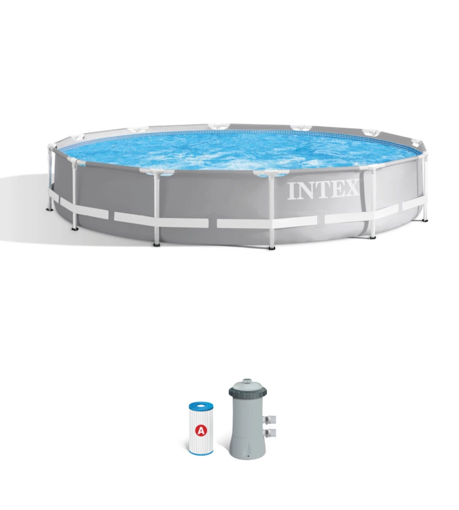 PISCINA FUORI TERRA CON STRUTTURA ROTONDA INTEX "PRISMA FRAME" GRIGIO CHIARO 366X366X76 CM - COD. 26712NP