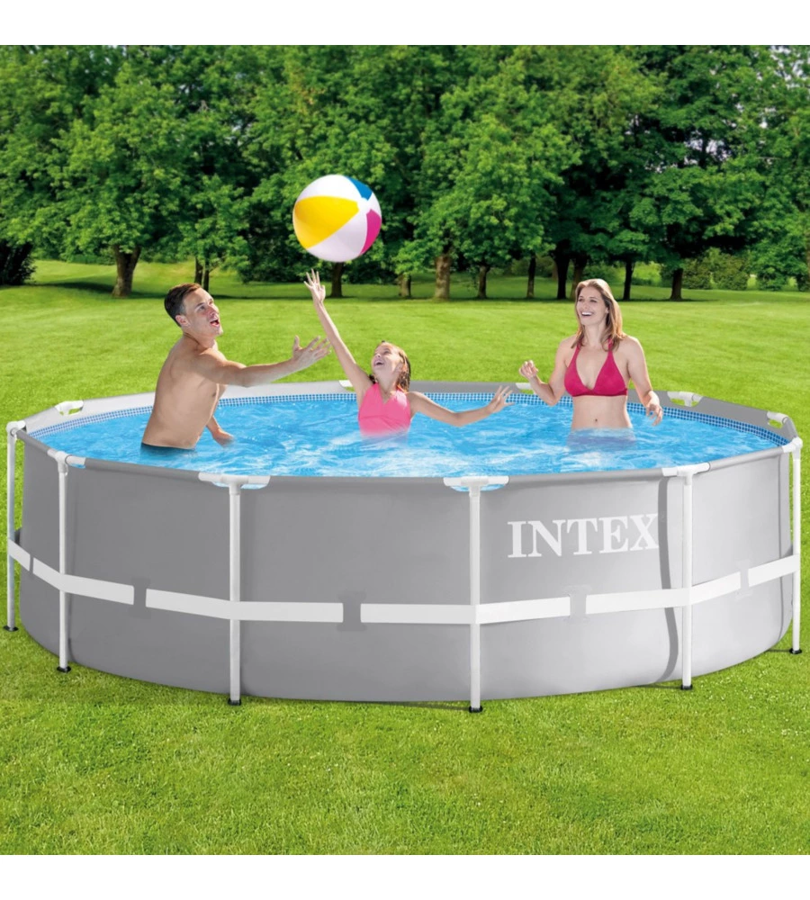 PISCINA FUORI TERRA CON STRUTTURA ROTONDA INTEX "PRISMA FRAME" GRIGIO CHIARO 366X366X99 CM - COD. 26716NP