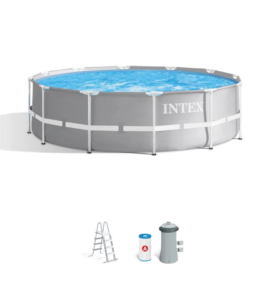 PISCINA FUORI TERRA CON STRUTTURA ROTONDA INTEX "PRISMA FRAME" GRIGIO CHIARO 366X366X99 CM - COD. 26716NP