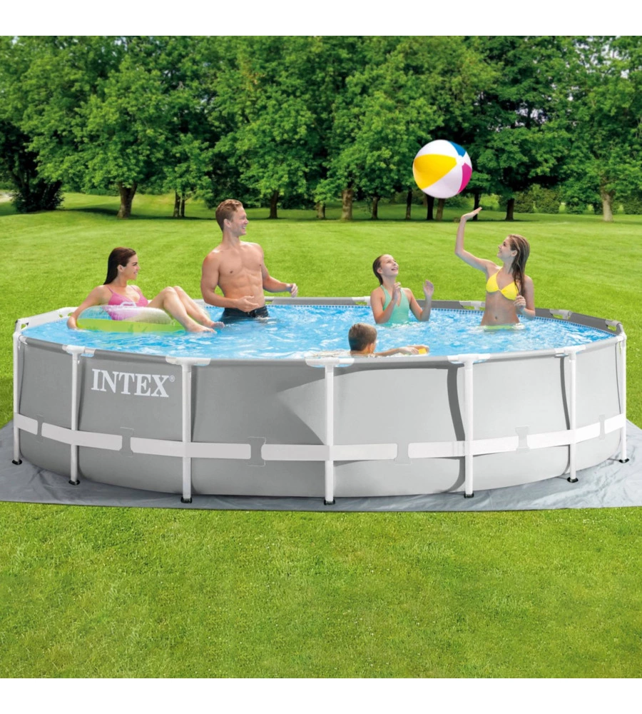 PISCINA FUORI TERRA CON STRUTTURA ROTONDA INTEX "PRISMA FRAME" GRIGIO CHIARO 457X457X107 CM - COD. 26724NP