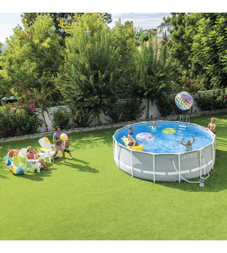 PISCINA FUORI TERRA CON STRUTTURA ROTONDA INTEX "PRISMA FRAME" GRIGIO CHIARO 457X457X107 CM - COD. 26724NP