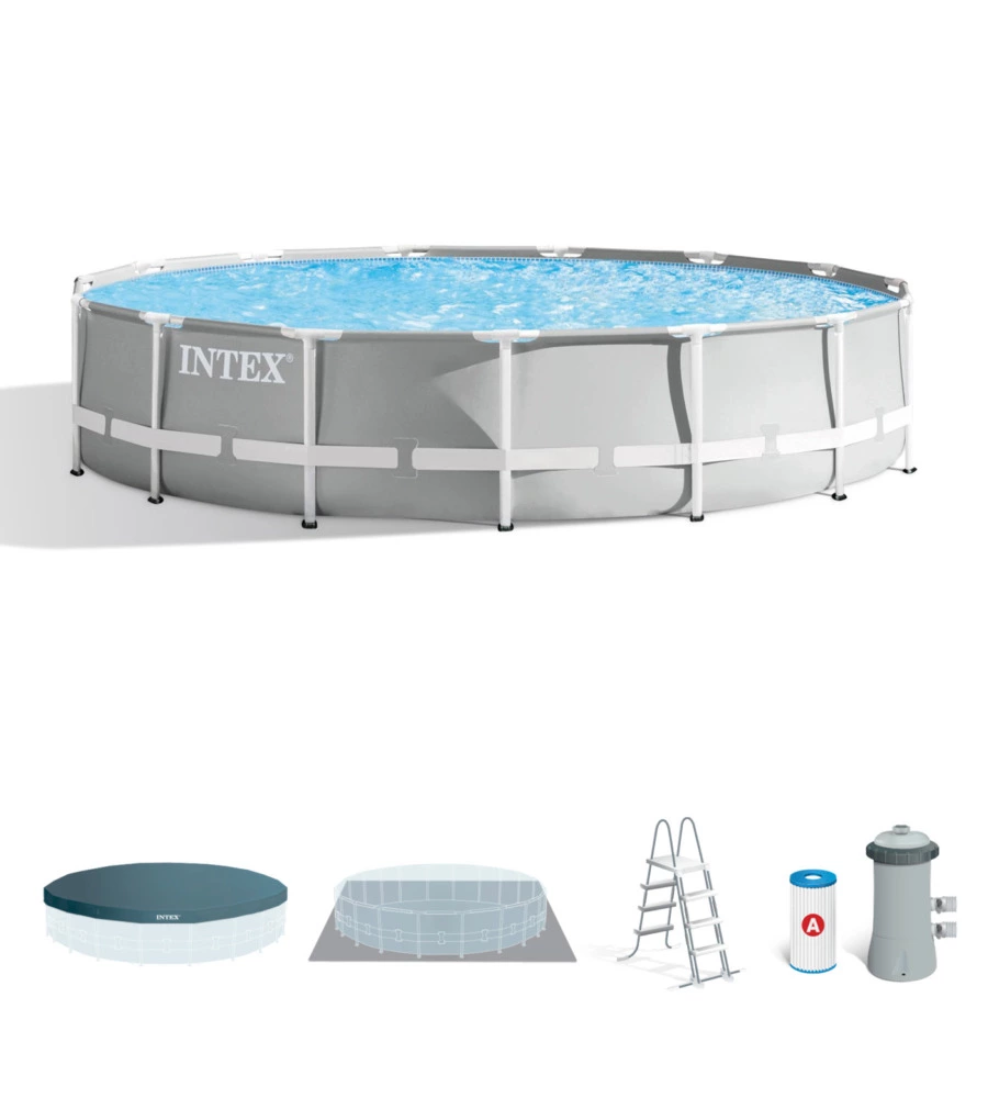 PISCINA FUORI TERRA CON STRUTTURA ROTONDA INTEX "PRISMA FRAME" GRIGIO CHIARO 457X457X107 CM - COD. 26724NP